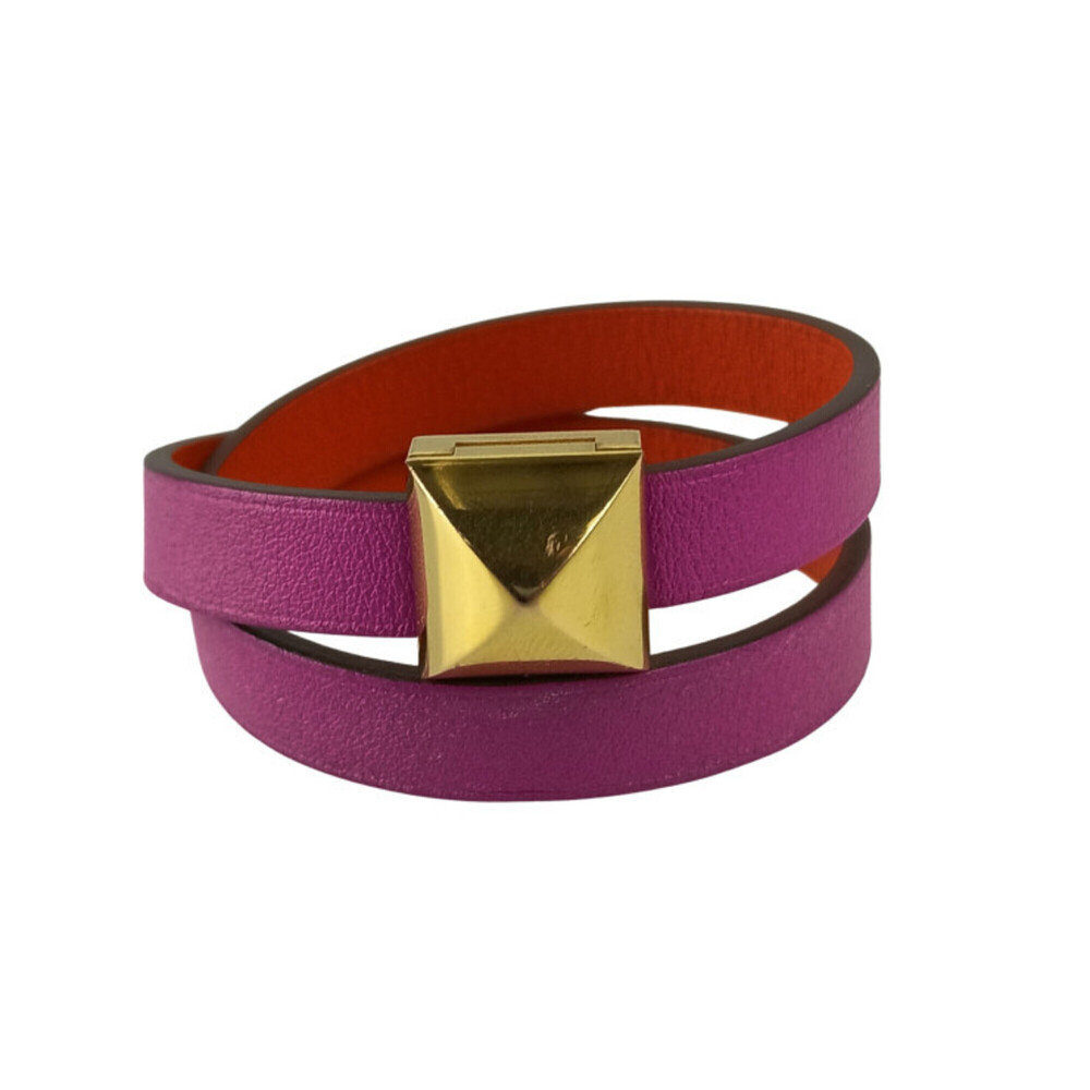 HERMES Red Leather Charm Bracelet